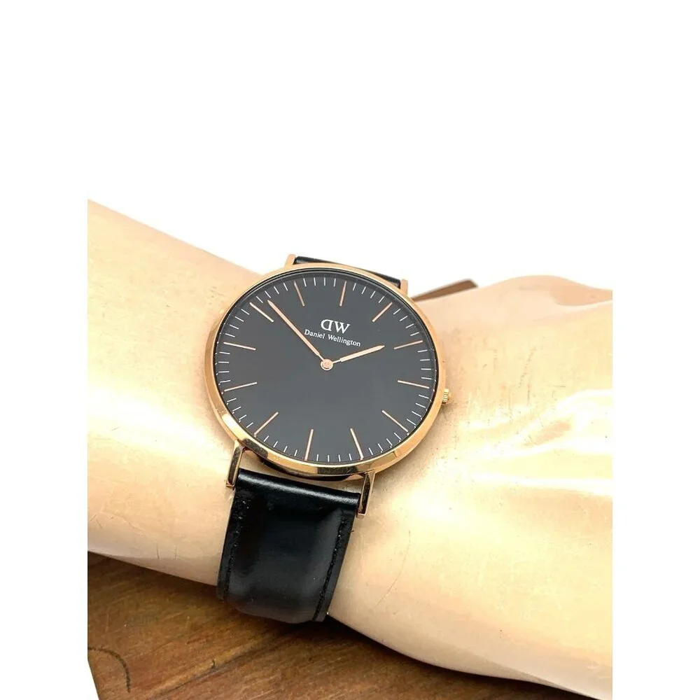 Daniel Wellington Men's Watch DW00100127 Rose Gold Black Dial 41mm Leather Band